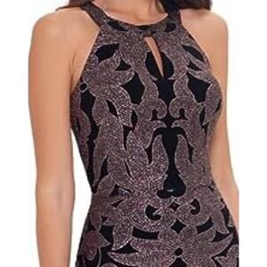 B&A Betsy & Adam Black and Rose Gold Glitter Sleeveless Fitted Halter Dress 6